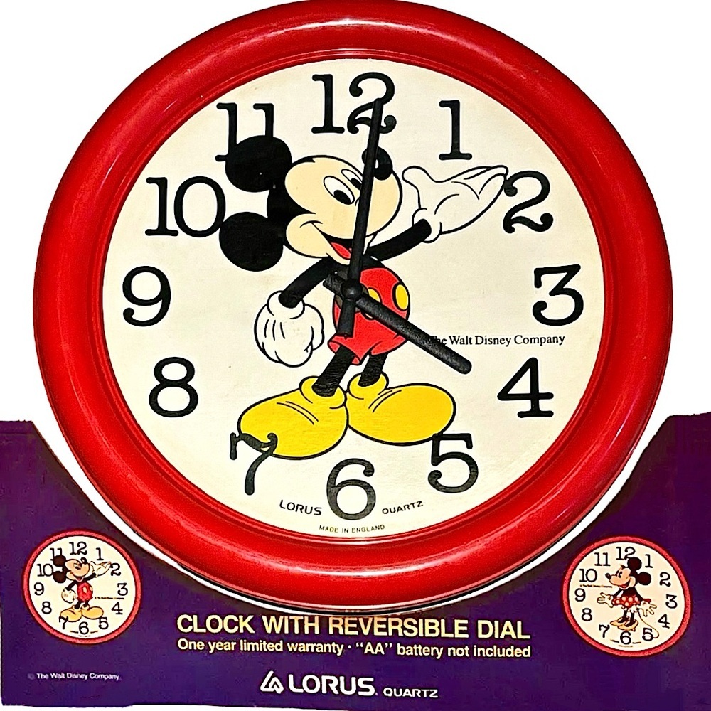 Vintage Disney Mickey Mouse Lorus Quartz 1987 Reversible Face Plate Wall Clock